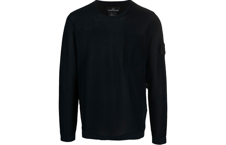 Stone Island SS21 Shadow Project Logo Patch Navy Pullover Crewneck Sweatshirt Men 7419505A3-V0026