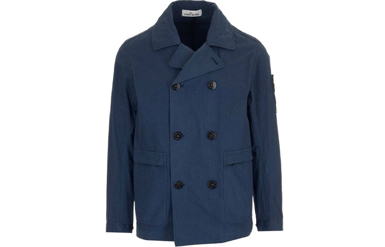 Stone Island SS21 Side Logo Double-Breasted Jacket Blue 741541421-V0024
