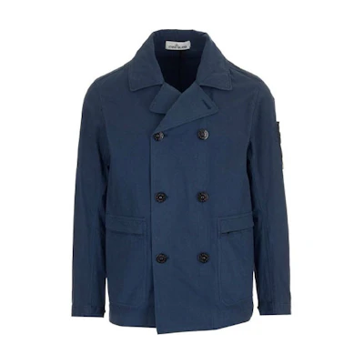 Stone Island SS21 Side Logo Double-Breasted Jacket Blue 741541421-V0024