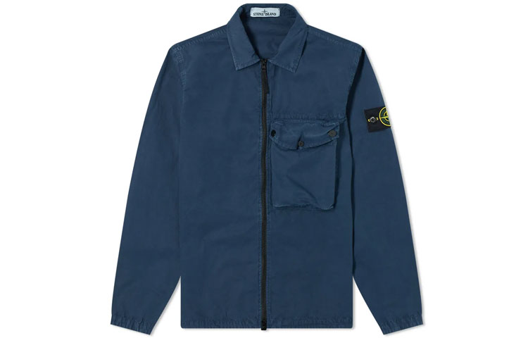 Stone Island SS21 Solid Logo Patch Jacket Deep Blue Outerwear 7415117WN-V0124