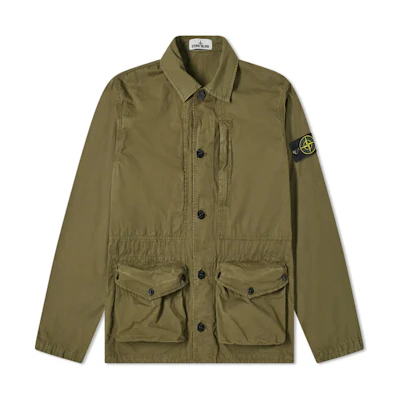 STONE ISLAND SS21 Washed Canvas Arm Badge Multi-Pocket Jacket Olive Green Mens. 7415439WN-V0158