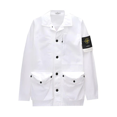 Stone Island SS21 Washed Effect Badge Patch Jacket White 7415439WN-V0001