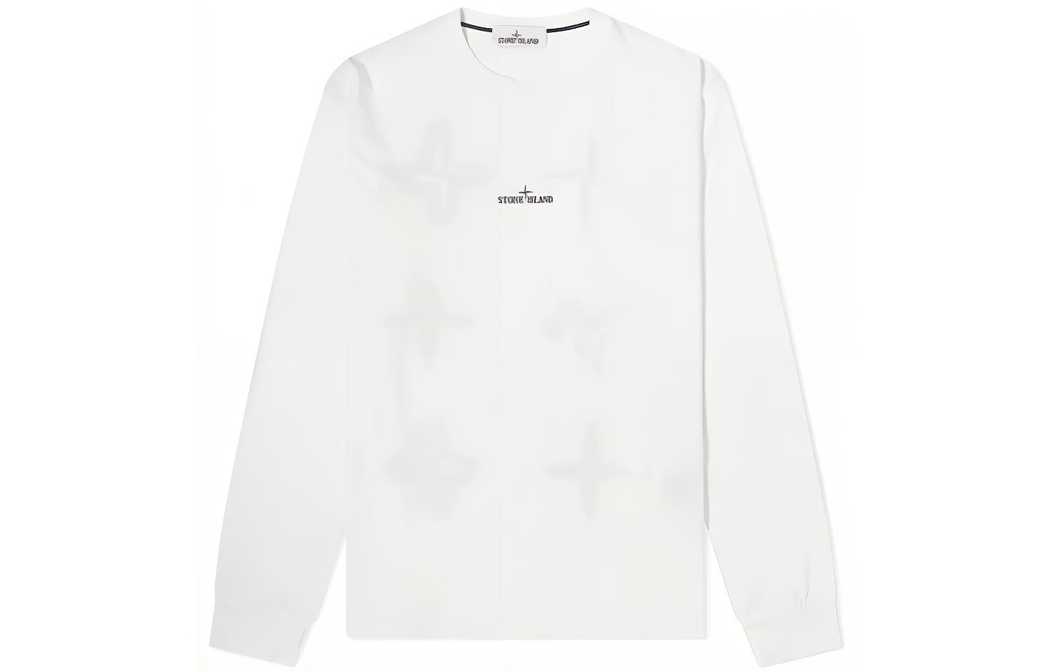 Stone Island SS21 White Crewneck Logo Print Long Sleeve Sweatshirt Men 74152ML82-V0001