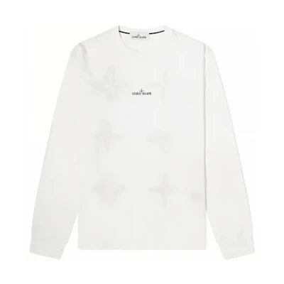 Stone Island SS21 White Crewneck Logo Print Long Sleeve Sweatshirt Men 74152ML82-V0001