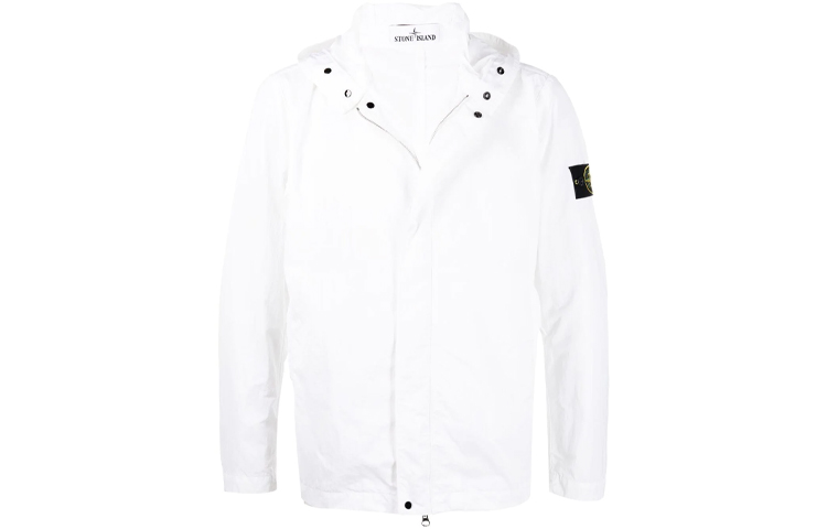 Stone Island SS21 White Logo Patch Zip-Up Hooded Jacket - 741543333-V0001