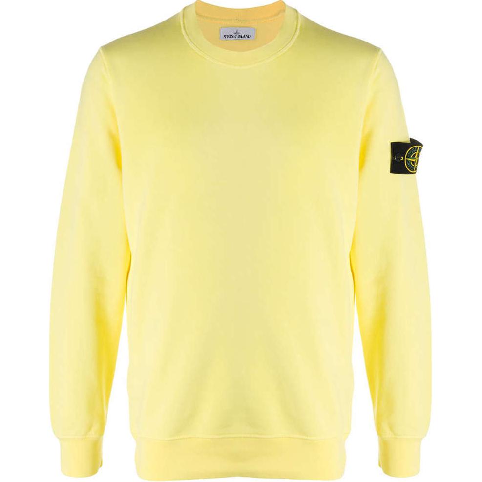 Stone Island SS21 Yellow Crewneck Sweatshirt with Sleeve Logo Badge for Men. 741563051-V0031
