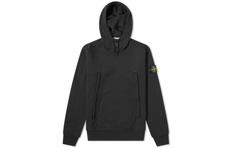 Stone Island SS21 Zip Pocket Bounce Hoodie Black - 731560640-V0029