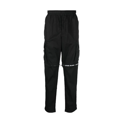 STONE ISLAND SS22 Black Detachable Strap Logo Straight Fit Cargo Pants 7615325E4-V0029