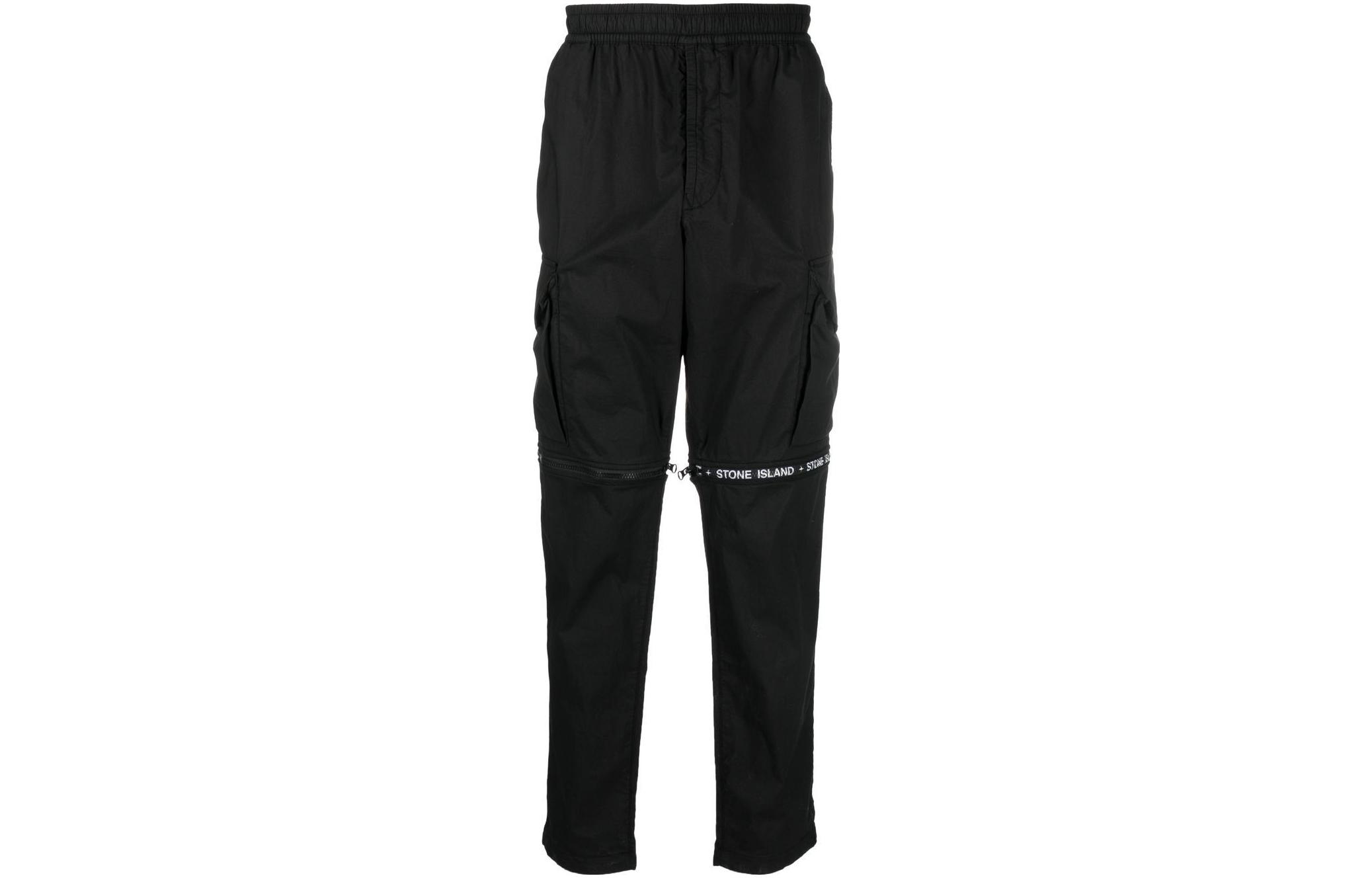 Order STONE ISLAND SS22 Seluar Cargo Hitam Tali Boleh Tanggal Logo Fit Lurus 7615325E4-V0029