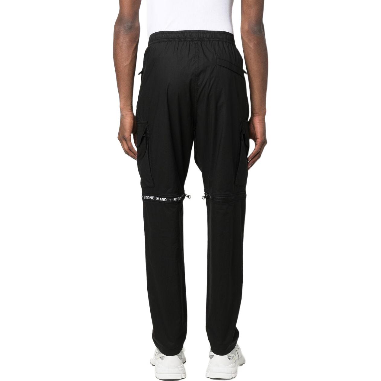 Shop STONE ISLAND SS22 Seluar Cargo Hitam Tali Boleh Tanggal Logo Fit Lurus 7615325E4-V0029