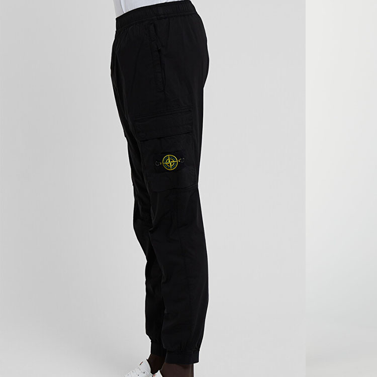 Details for ストーンアイランド SS22 ブラック エラスティックウエスト ジョガーカーゴパンツ 761531303-V0029