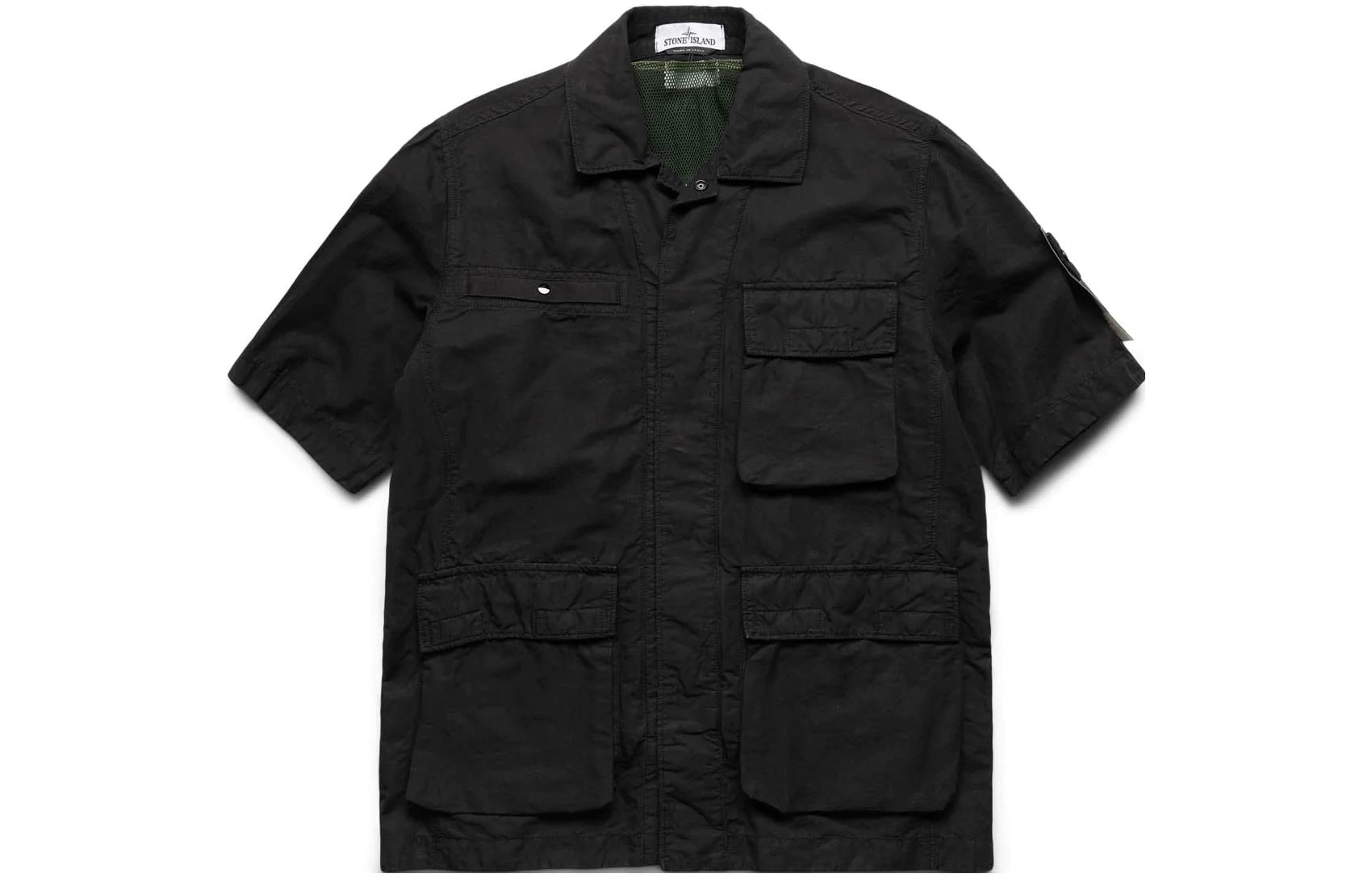 STONE ISLAND SS22  Black Multi-Pocket Short Sleeve Shirt. 761542406-V0029
