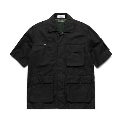STONE ISLAND SS22 Black Multi-Pocket Short Sleeve Shirt. 761542406-V0029