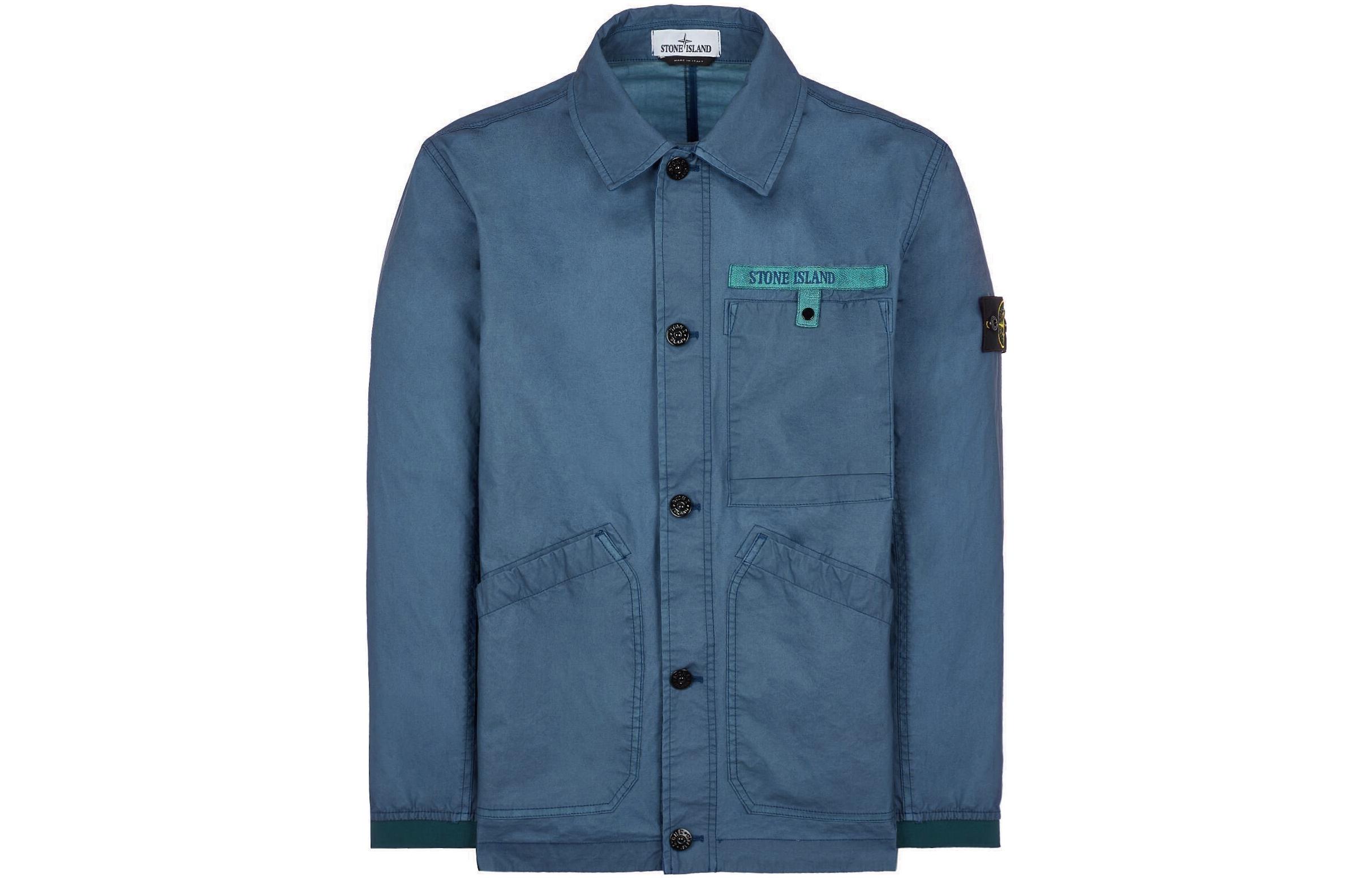 STONE ISLAND SS22  Blue Collared Long-Sleeve Jacket 7615A0230-V0024