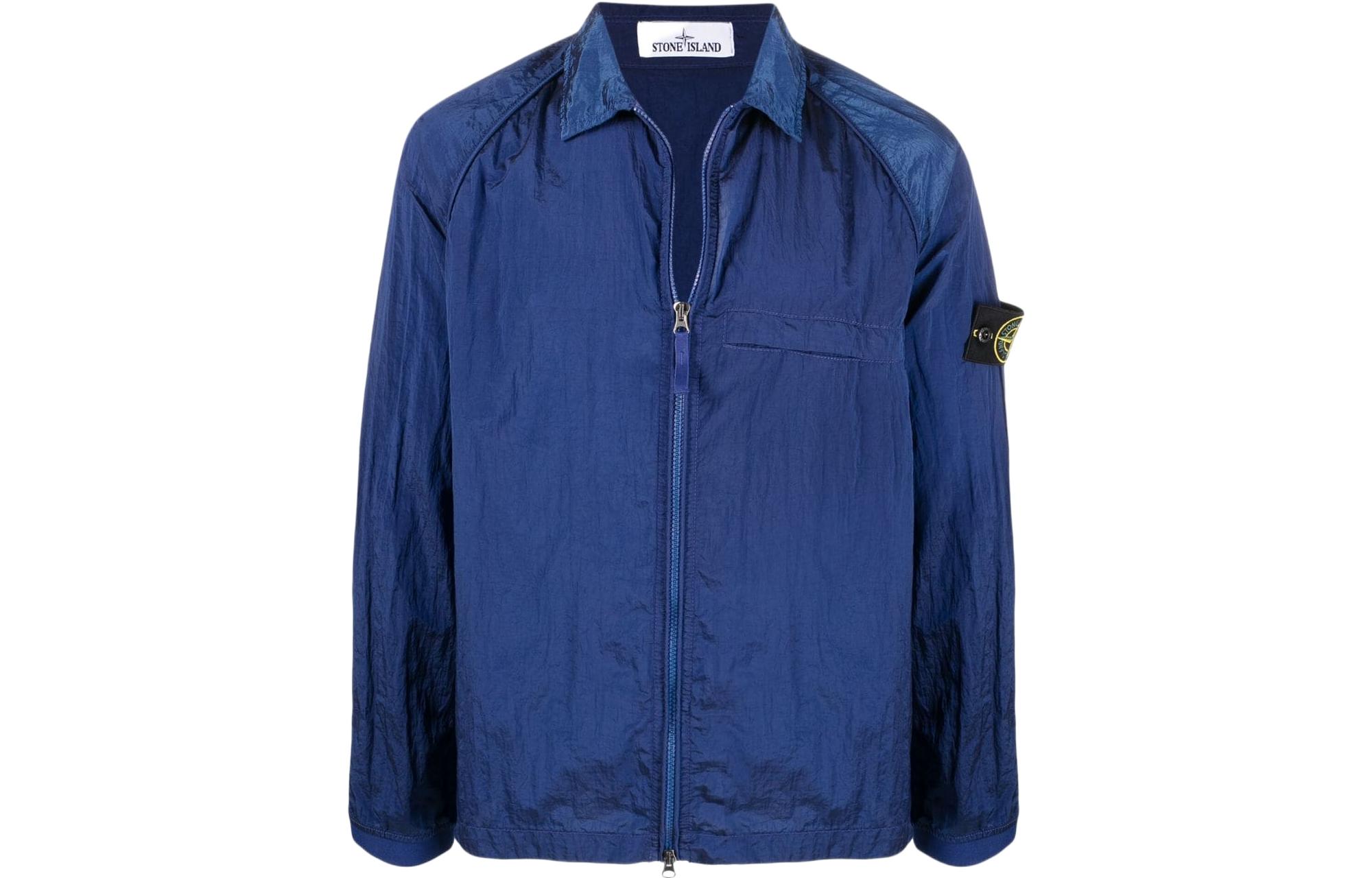 Stone Island SS22  Blue Metallic Nylon Shirt Jacket for Fall Season. 761512321-V0022