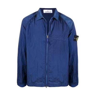 Stone Island SS22 Blue Metallic Nylon Shirt Jacket for Fall Season. 761512321-V0022