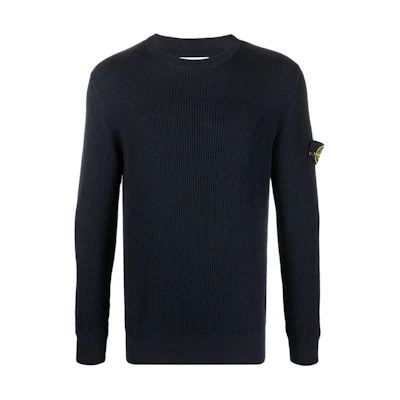 Stone Island SS22 Dark Blue Logo Patch Crewneck Wool Sweater. 7715553C2-V0020