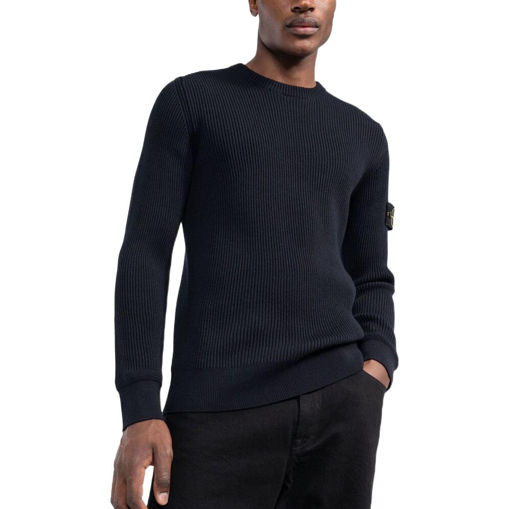 Purchase Stone Island SS22 深藍色標誌貼布羊毛圓領毛衣。 7715553C2-V0020