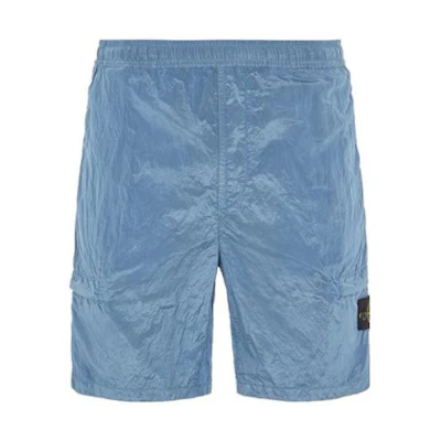 STONE ISLAND SS22 Light Blue Logo Casual Loose Shorts 7615l1721-v0046