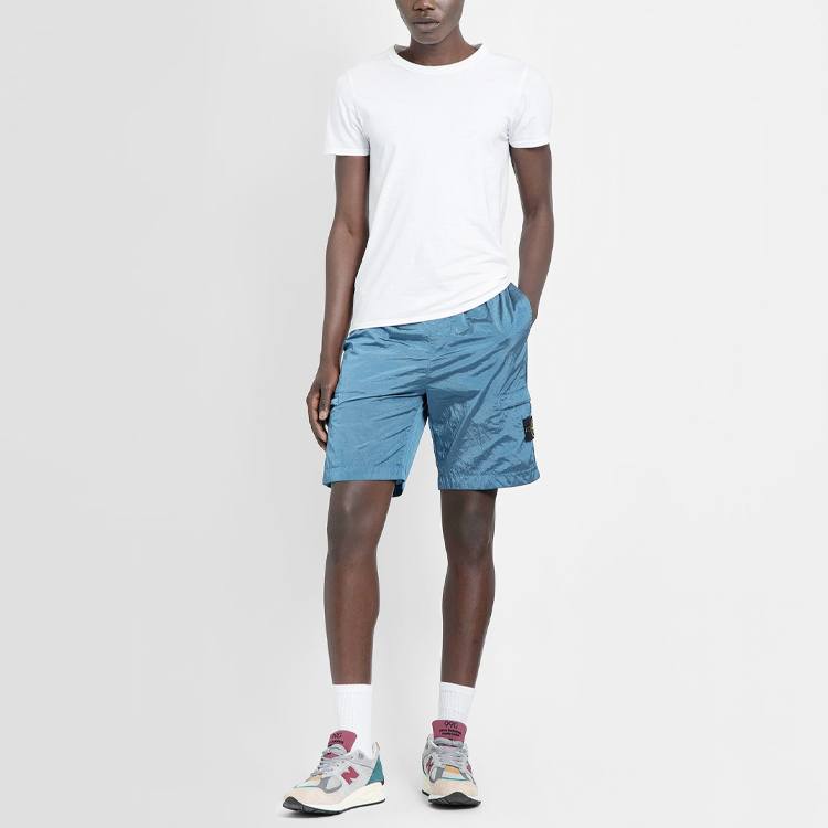 STONE ISLAND SS22  Light Blue Logo Casual Loose Shorts 7615l1721-v0046 圖 4