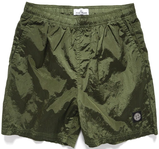 stone-island-ss-22-metallic-nylon-casual-shorts-green-7615-b0943-v0058