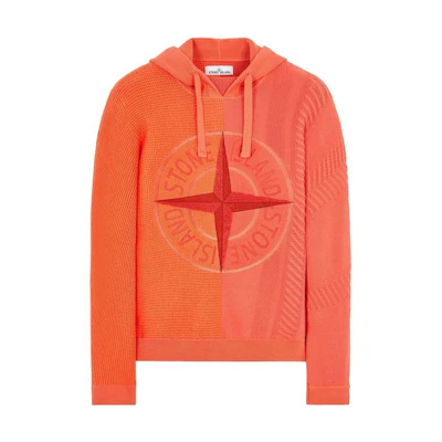 STONE ISLAND SS22 Orange Hoodie with Logo Design. 7615526B7-V0032