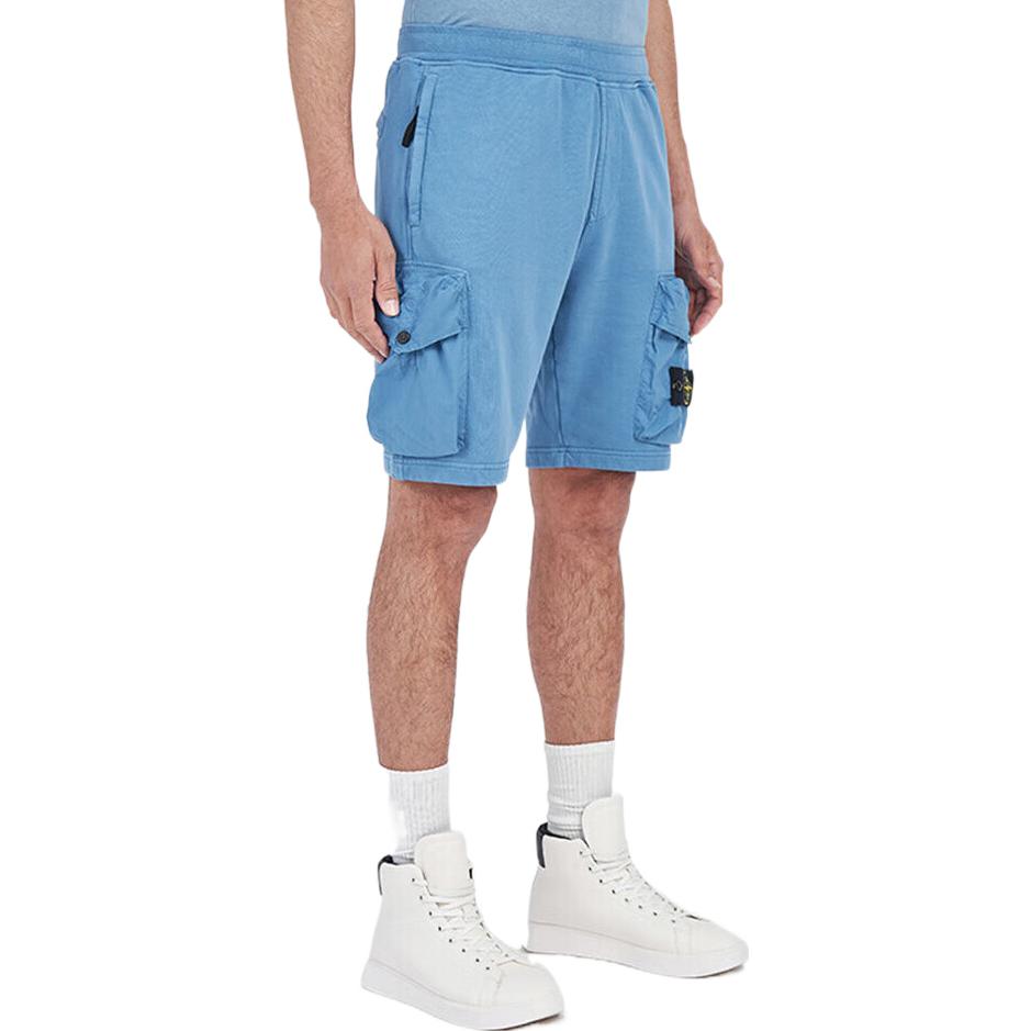 Details for STONE ISLAND SS22 Pantalones Cortos Azul con Bolsillo y Logo Color Sólido 761565051-V0046