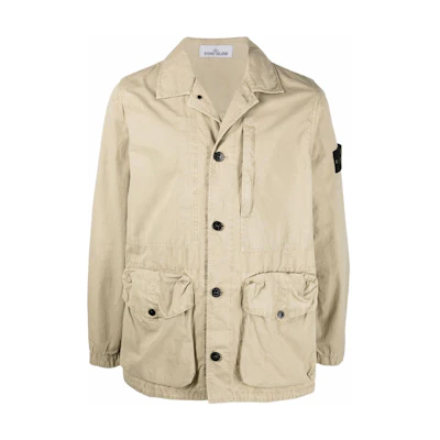 Stone Island SS22 Badge Patch Button-Up Jacket Khaki Men’s Long Sleeve Outerwear 7615439WN-V0190