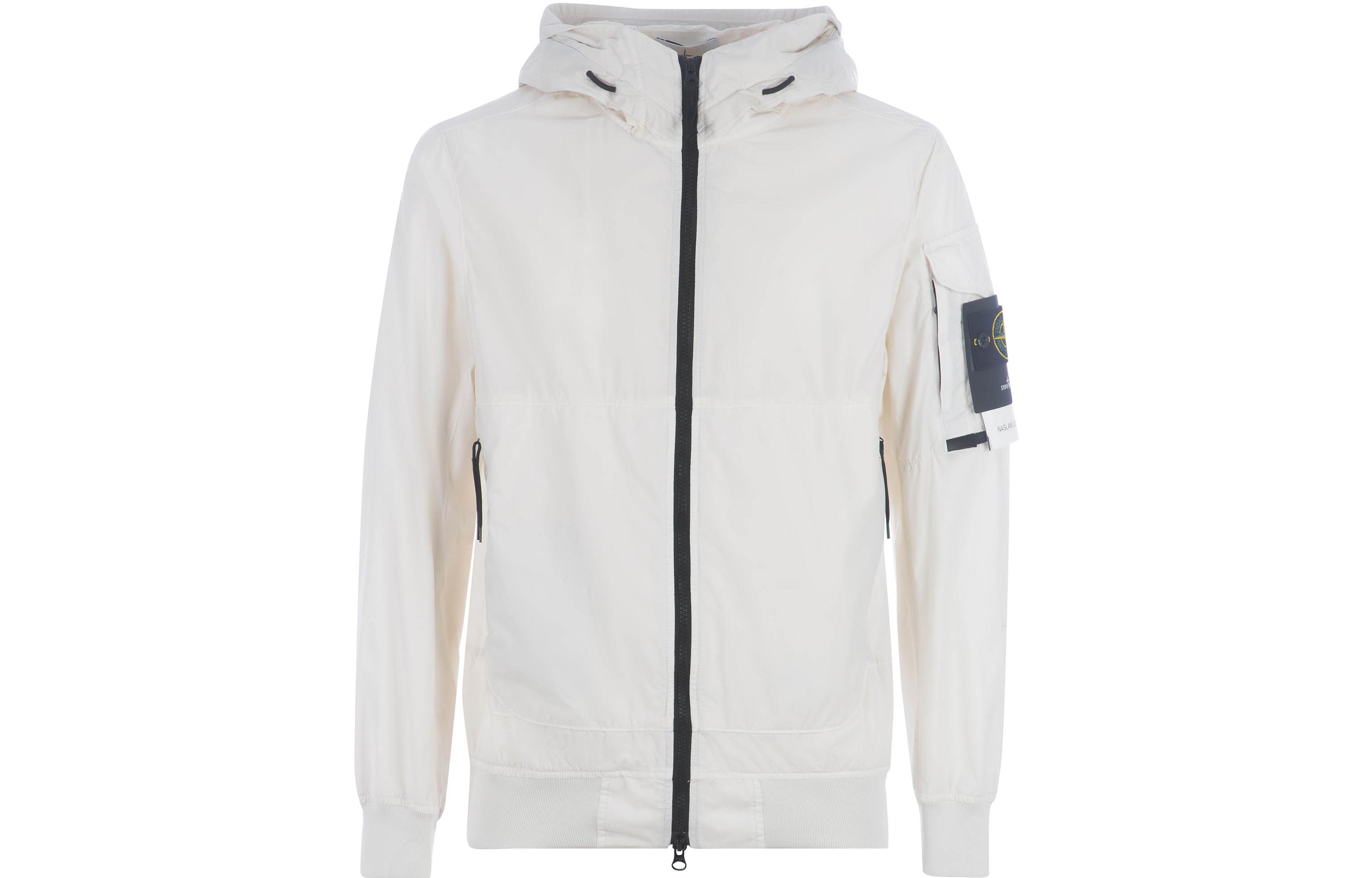 Stone Island SS22 Badge Patch Zip-Up Hoodie Jacket Beige 761540632-V0003