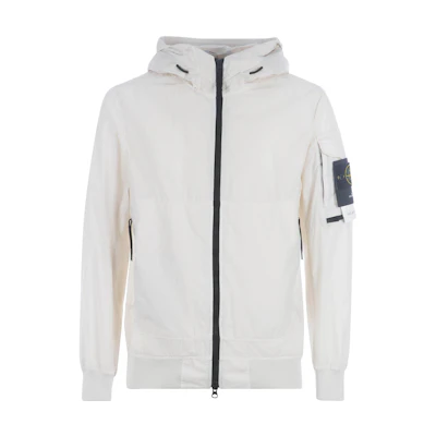 Stone Island SS22 Badge Patch Zip-Up Hoodie Jacket Beige 761540632-V0003