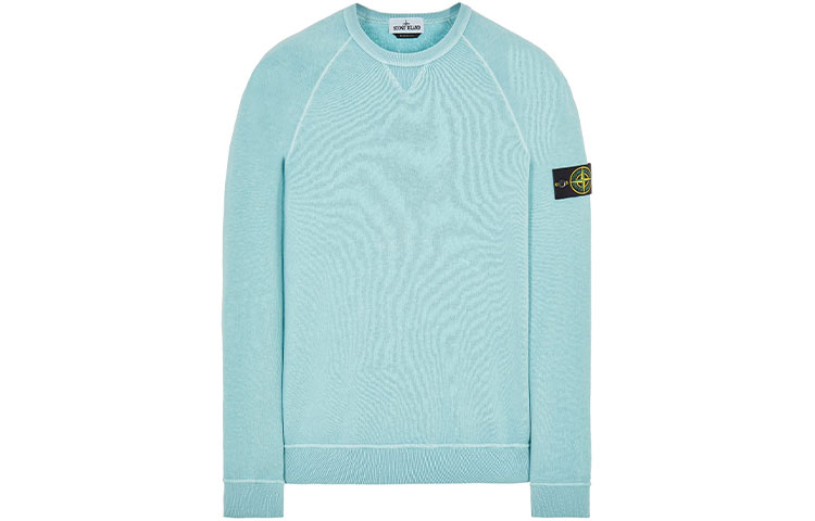 Stone Island SS22 Badge Pullover Long Sleeve Sweatshirt Men’s Light Blue 761566360-V0144