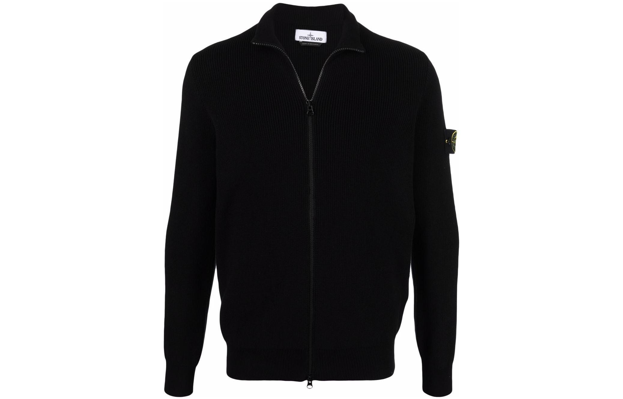 STONE ISLAND SS22 Black Badge Zip-Up High Neck Sweatshirt Jacket for Men. 7615551D8-V0029
