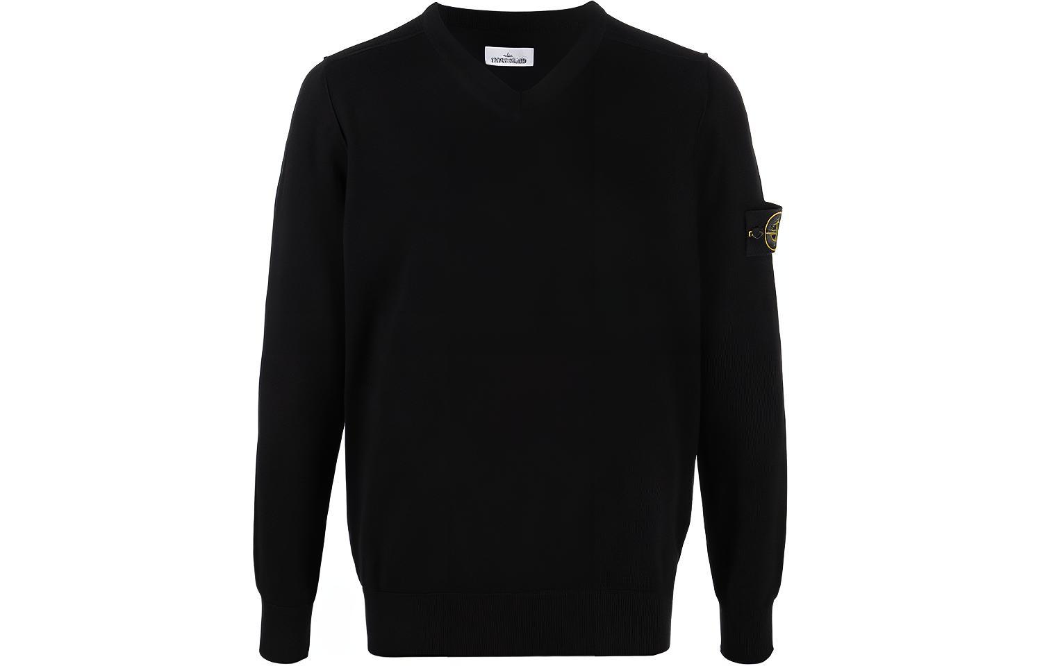 Stone Island SS22 Black Compass Badge V-Neck Pullover Sweatshirt Mens 7615541B2-V0029