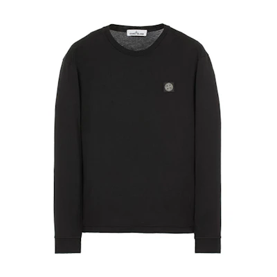 STONE ISLAND SS22 Black Crewneck Long Sleeve T-Shirt with Embroidered Logo Men 761522713-V0029