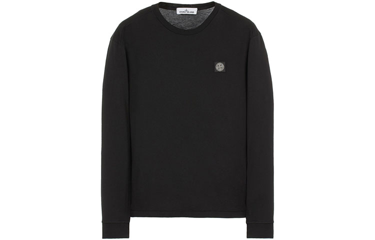 STONE ISLAND SS22 Black Crewneck Long Sleeve T-Shirt with Embroidered Logo Men 761522713-V0029 圖 2
