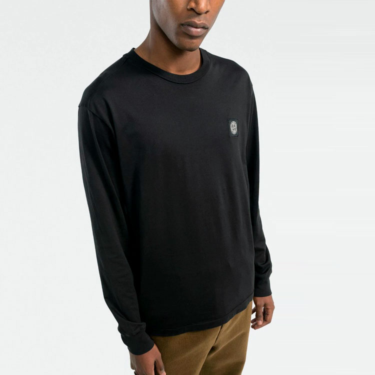 STONE ISLAND SS22 Black Crewneck Long Sleeve T-Shirt with Embroidered Logo Men 761522713-V0029 圖 6