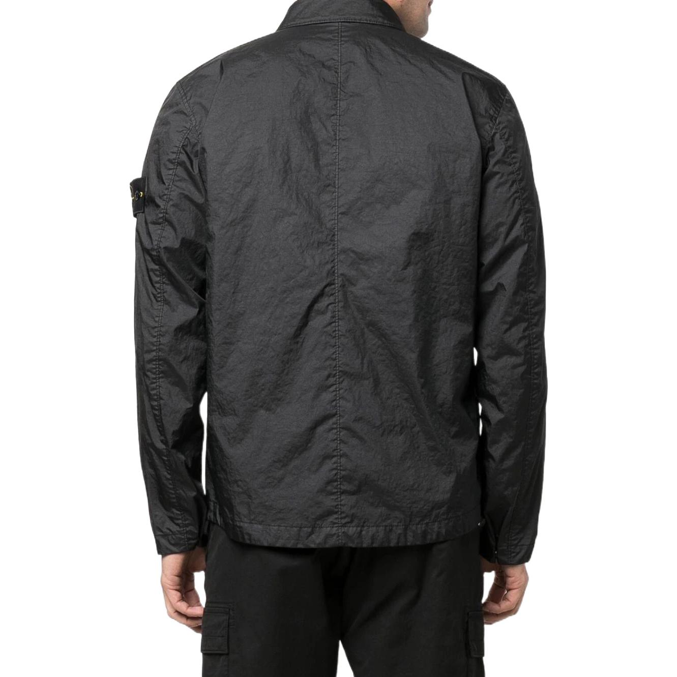 STONE ISLAND SS22 Black Crinkled Zipped Solid Jacket for Men. 761510323-V0029 圖 4