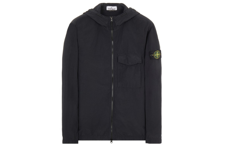 Stone Island SS22 Black Hooded Jacket with Patch Logo for Men 761512402-V0029