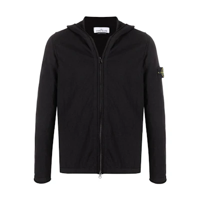 Stone Island SS22 Black Hoodie Jacket with Sleeve Logo Patch for Men 7615544B0-V0029
