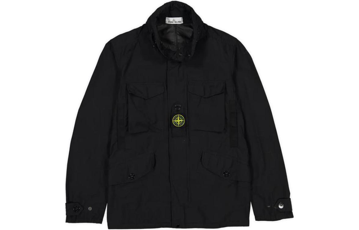 Stone Island SS22 Black Long-Sleeve Jacket with Logo Patch for Men 741541732-V0029