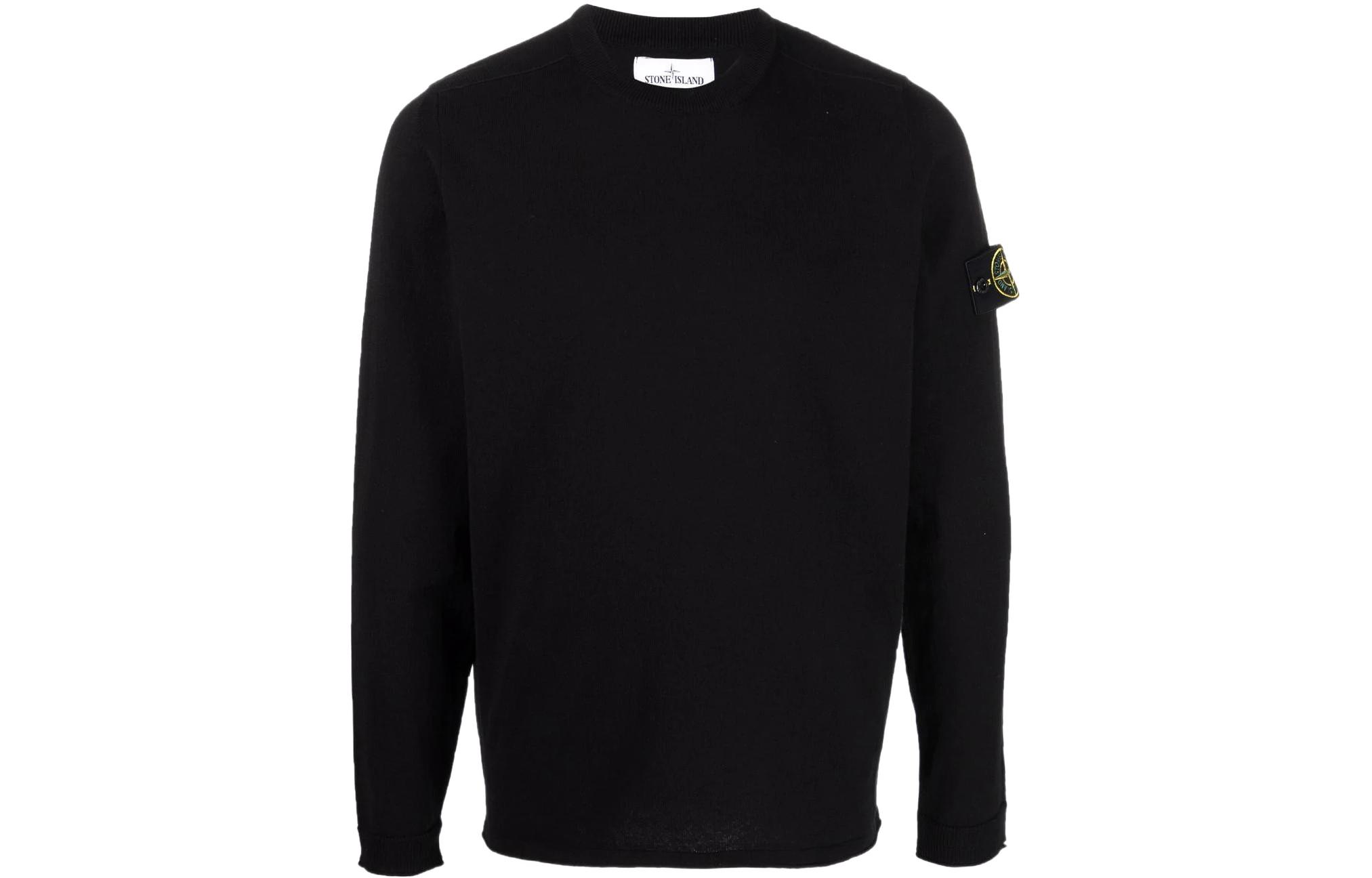 Stone Island SS22 Black Pullover Crewneck Sweatshirt with Logo Patch 7615532B9-V0029