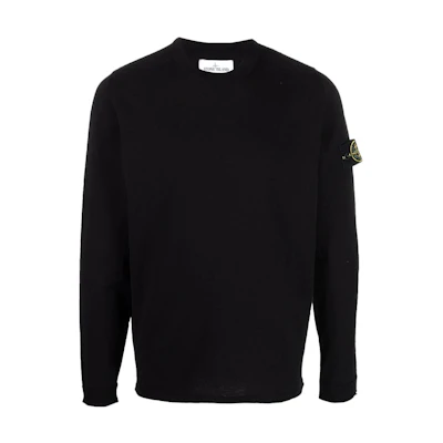 Stone Island SS22 Black Pullover Crewneck Sweatshirt with Logo Patch 7615532B9-V0029