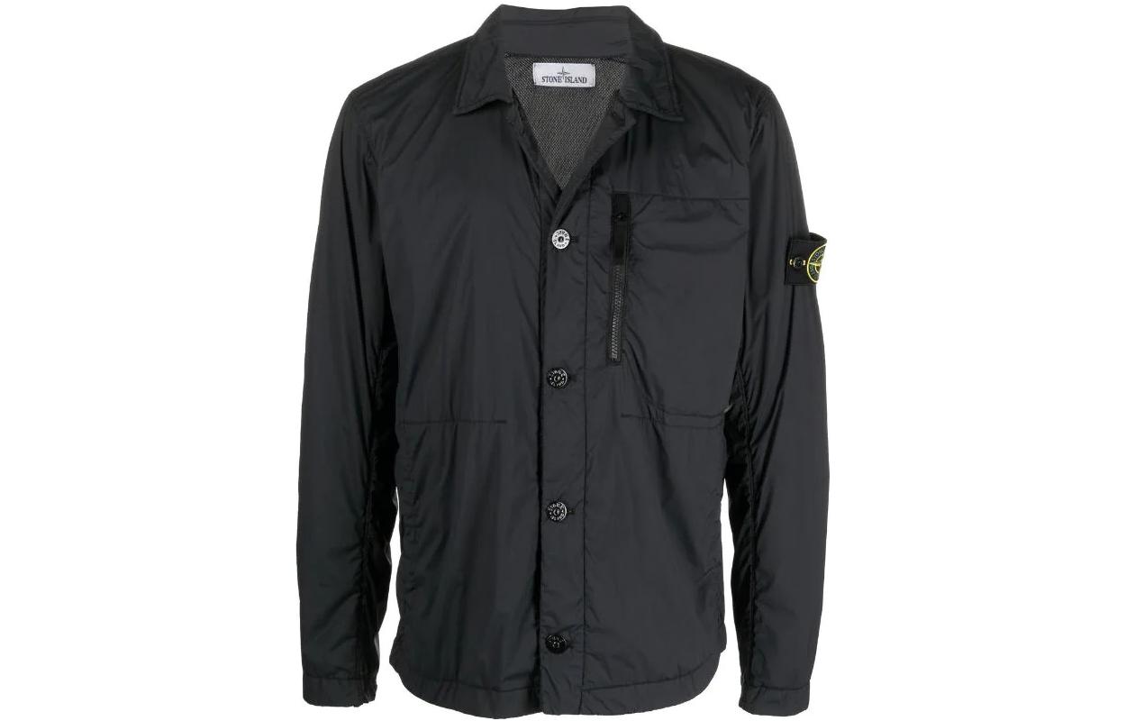 Stone Island SS22 Black Single-Breasted Patch Logo Long Sleeve Jacket 761541431-V0029