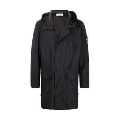 Stone Island SS22 Black Solid Color Hooded Jacket Long-Length Outerwear 761570132-V0029