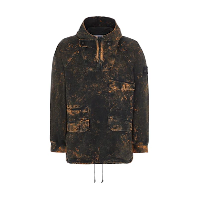 Stone Island SS22 Black Solid Paint-Splattered Zip Pocket Hooded Jacket 761544122-V0029