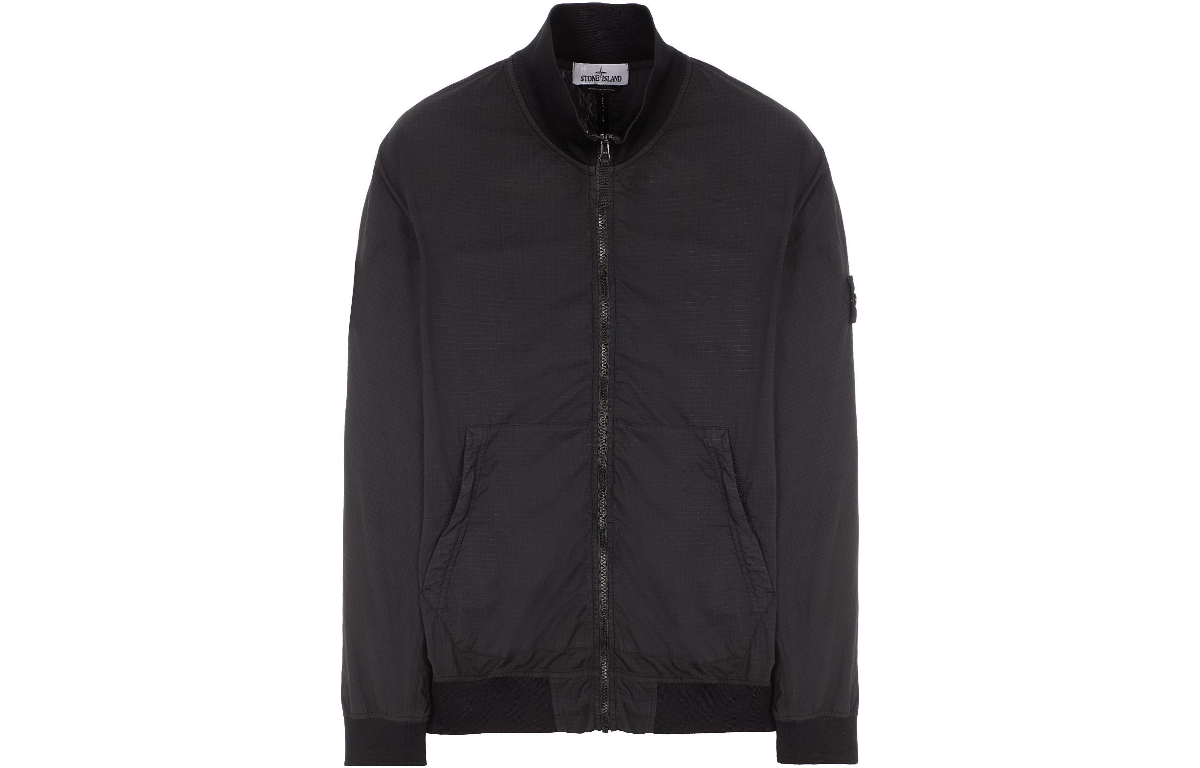 Stone Island SS22 Black Zip-Up Jacket with Logo Patch for Men 761560354-V0029