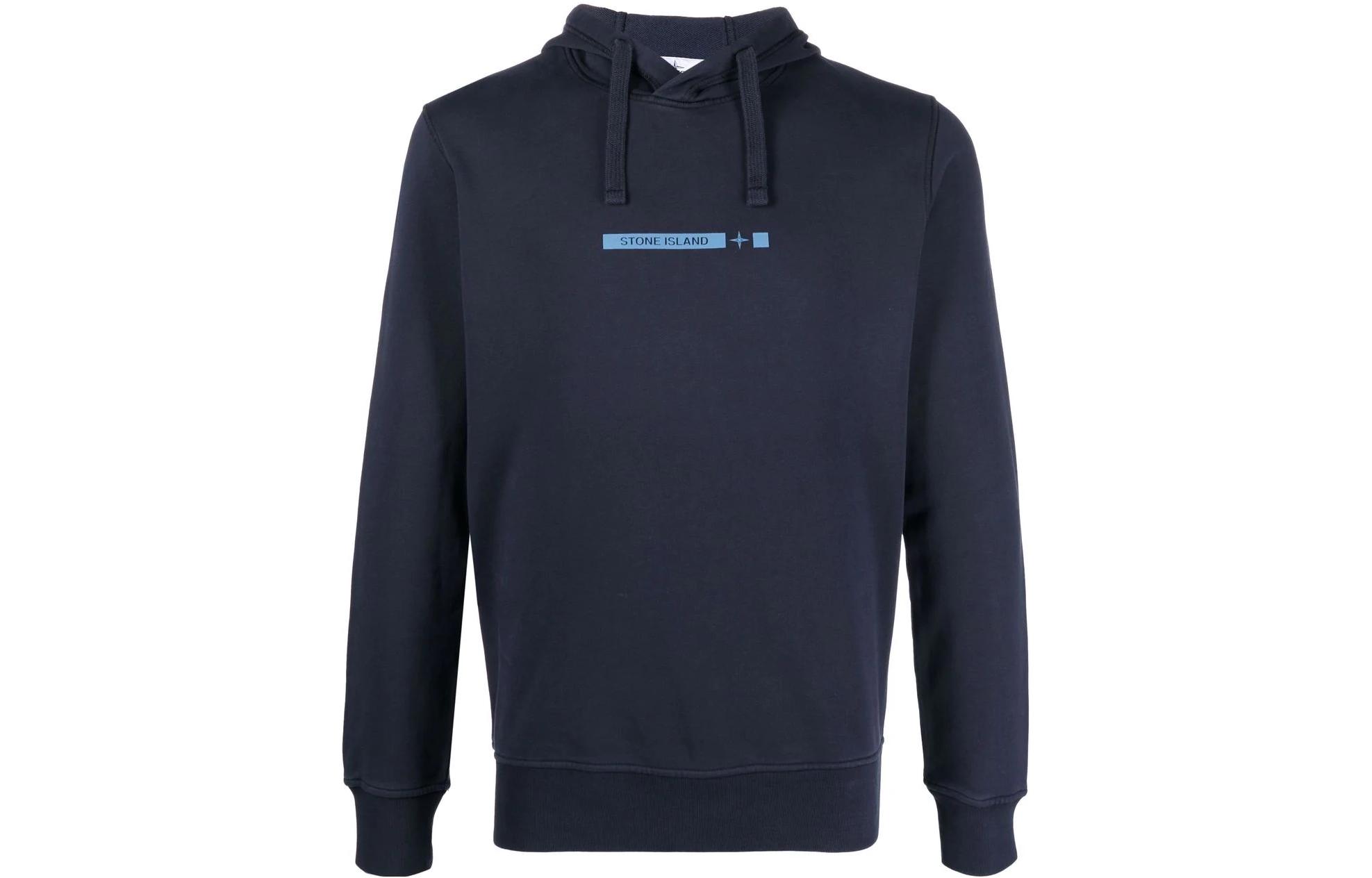 Stone Island SS22 Blue Cotton Hoodie with Logo Print for Men 761565885-V0020