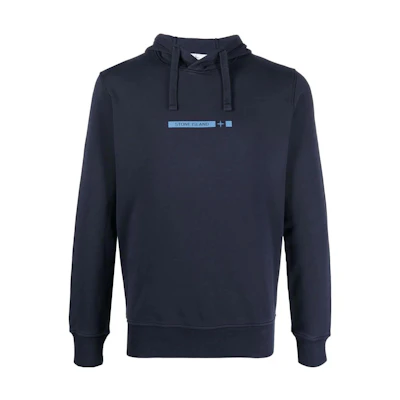 Stone Island SS22 Blue Cotton Hoodie with Logo Print for Men 761565885-V0020
