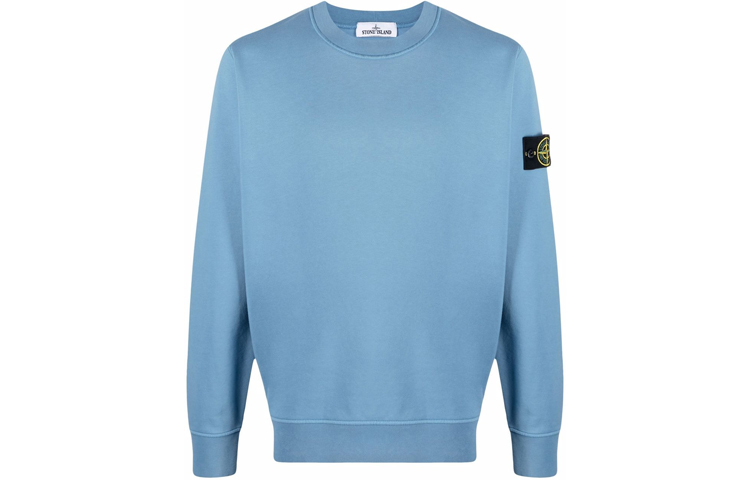 Stone Island SS22 Blue Crewneck Logo Patch Long Sleeve Sweatshirt Men 761563051-V0046