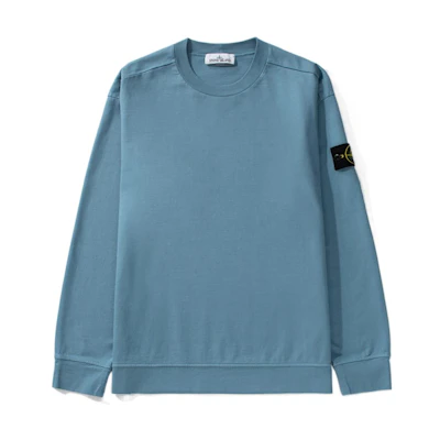 Stone Island SS22 Blue Crewneck Long Sleeve Sweatshirt with Sleeve Logo for Men 761563750-V0046